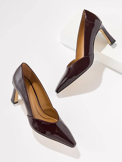 Kaylee Flare Heel Pumps - Crinkle Patent