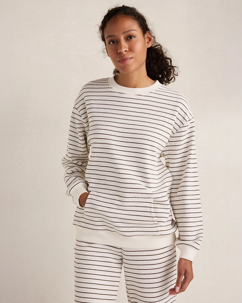 Resti Organic Cotton Waffle Striped Pocket Crewneck