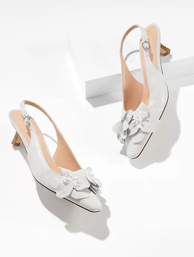 Tabitha Flower Metallic Nappa Slingback Pumps