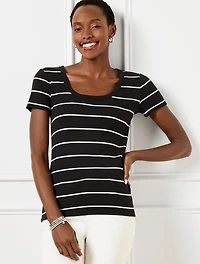 Ribbed Scoop Neck Tee - Lagoon Stripe