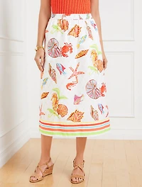 Modern Poplin Fit & Flare Midi Skirt - Underwater World