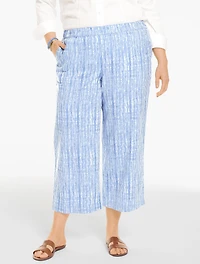Linen Wide Crop Pull-On Pants - Pinstripe