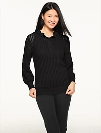 Ruffle Neck Henley Pullover