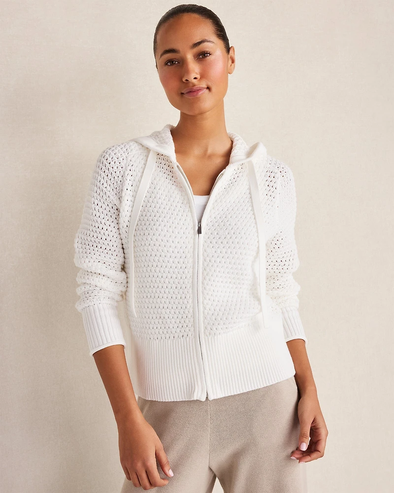 Cotton Wave Stitch Zip-Up Hoodie