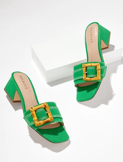 Kathryn Buckle Linen Block Heel Sandals