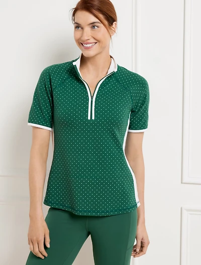 UPF 50+ Piqué Half-Zip Polo - Pin Dots