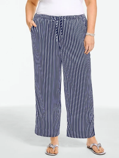 Satin Wide Ankle Pants - Breezy Way Stripe
