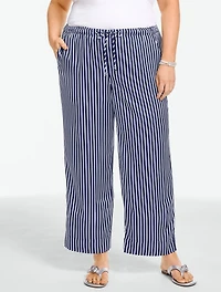 Satin Wide Ankle Pants - Breezy Way Stripe