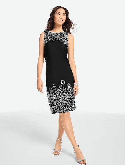 RSVP Floral Embroidered Linen Sleeveless Shift Dress