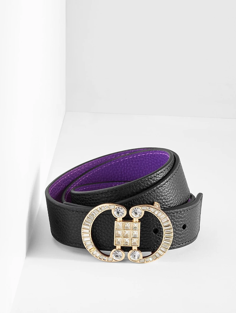 Reversible Crystal Pebble Leather Belt