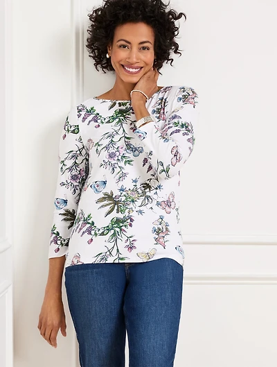 Bateau Neck Tee - Pencil Butterfly