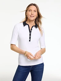 Elbow Sleeve Ribbed Polo
