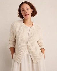 Cotton Tape Yarn V-Neck Cardigan
