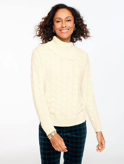 Basketweave Split Neck Sweater
