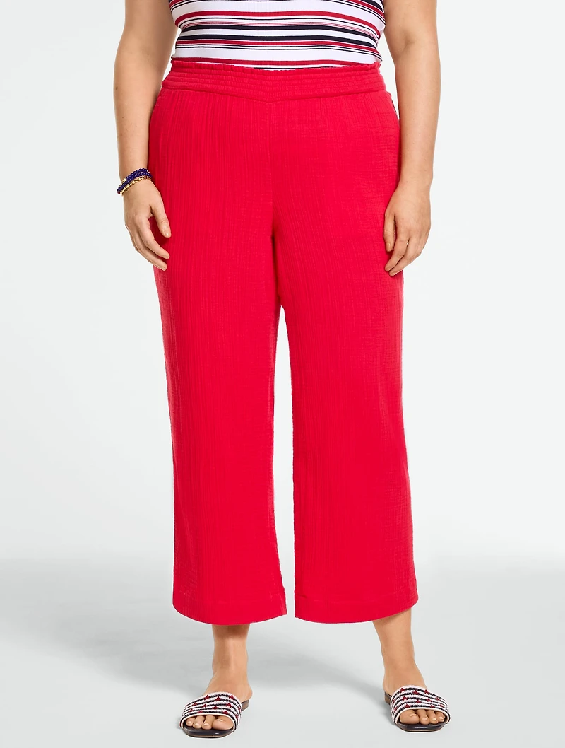 Cotton Gauze Straight Crop Pull-On Pants