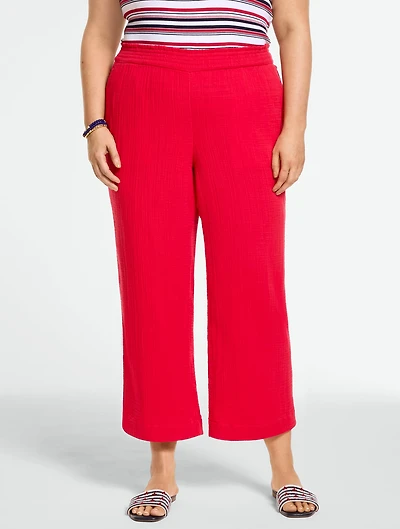 Cotton Gauze Straight Crop Pull-On Pants