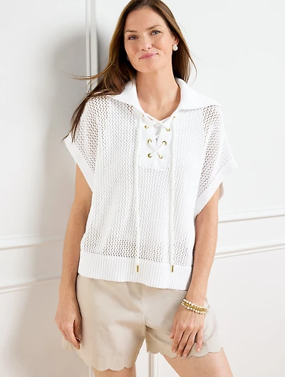 Plus Open Knit Lace Up Poncho
