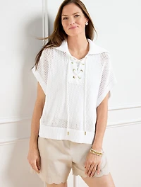 Plus Open Knit Lace Up Poncho