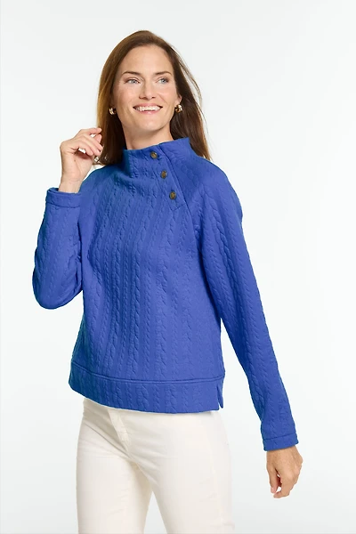 Cable Knit Button Shoulder Sweatshirt