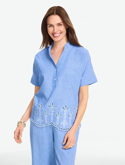 Embroidered Linen Top