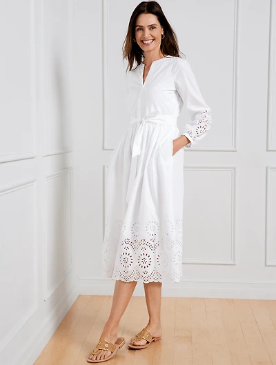 Placed Eyelet Fit & Flare Shirtdress
