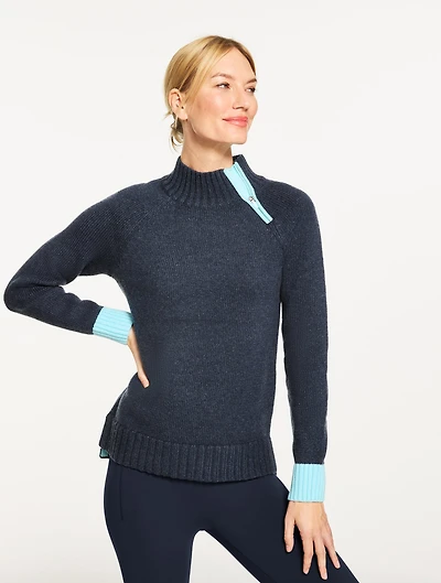 Colorblock Zip Mockneck Sweater