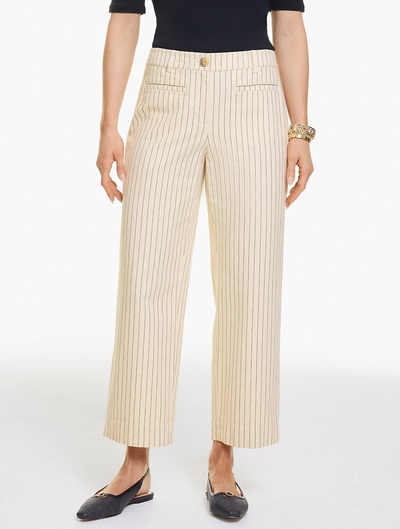 Straight Crop Pants - Herringbone Stripe