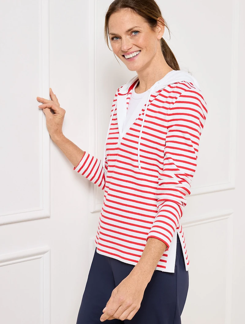 Split Neck Hoodie - Glorious Stripe