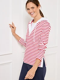 Split Neck Hoodie - Glorious Stripe