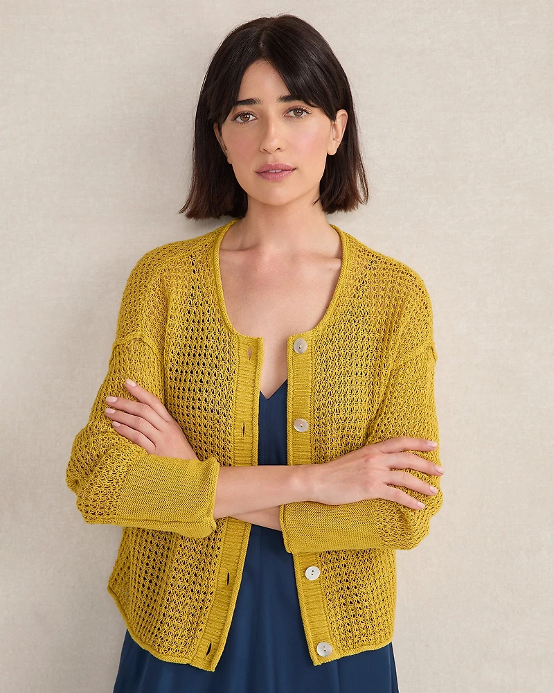 Organic Cotton Linen Open Stitch Cardigan