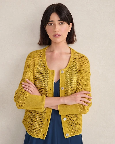 Organic Cotton Linen Open Stitch Cardigan