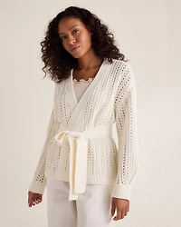Textured Cotton Blend Belted Cardigan