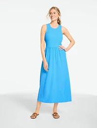 Mixed Media Square Neck Midi Dress