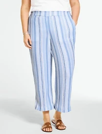 Cotton Gauze Straight Crop Pull-On Pants - Seaport Stripe