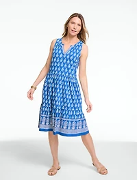 Nantucket Slub Sleeveless Tiered Dress - Woodblock Medallion