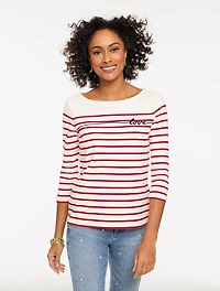 Bateau Neck Tee - Love Stripe