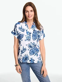 Extended Shoulder Linen Popover - Painted Palms