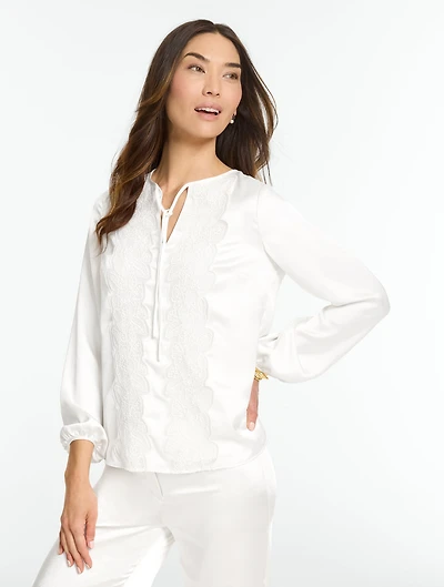 RSVP Embroidered Soft Satin Charmeuse Top