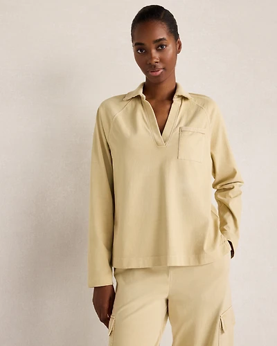 Garment-Dyed Organic Cotton Jersey Johnny Collar Top