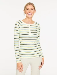 Ribbed Henley Tee - Disconnected Stripe