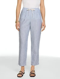 Washed Linen Tapered Ankle Pull-On Pants - Dalton Stripe