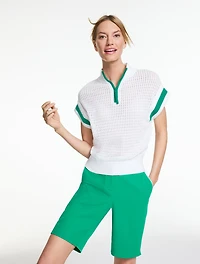 Pointelle Half-Zip Sweater Vest