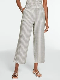 Washed Linen Wide Crop Pull-On Pants - Sandstone Stripe