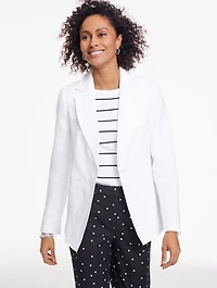 Classic Linen Single Button Blazer - White
