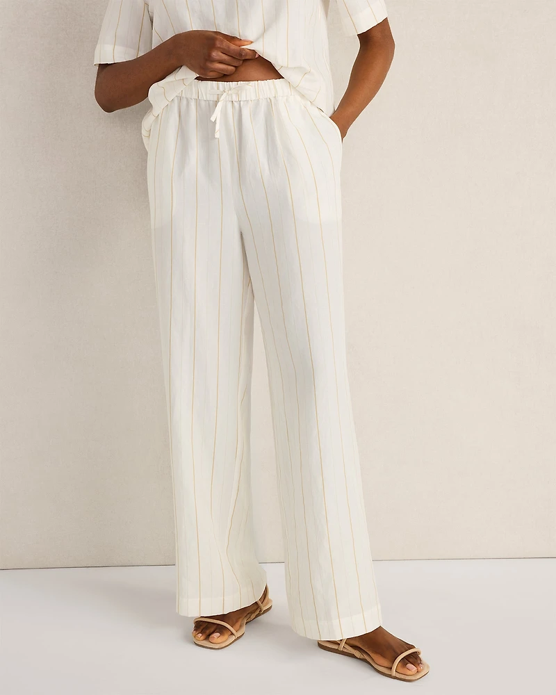 Silky Linen Blend Drawstring Pants