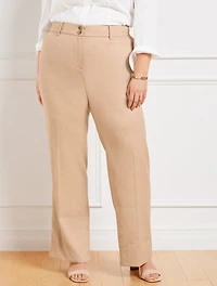Wide Leg Textured Stretch Linen Pants