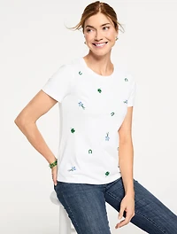 Embroidered Crewneck Tee - Tossed Clover