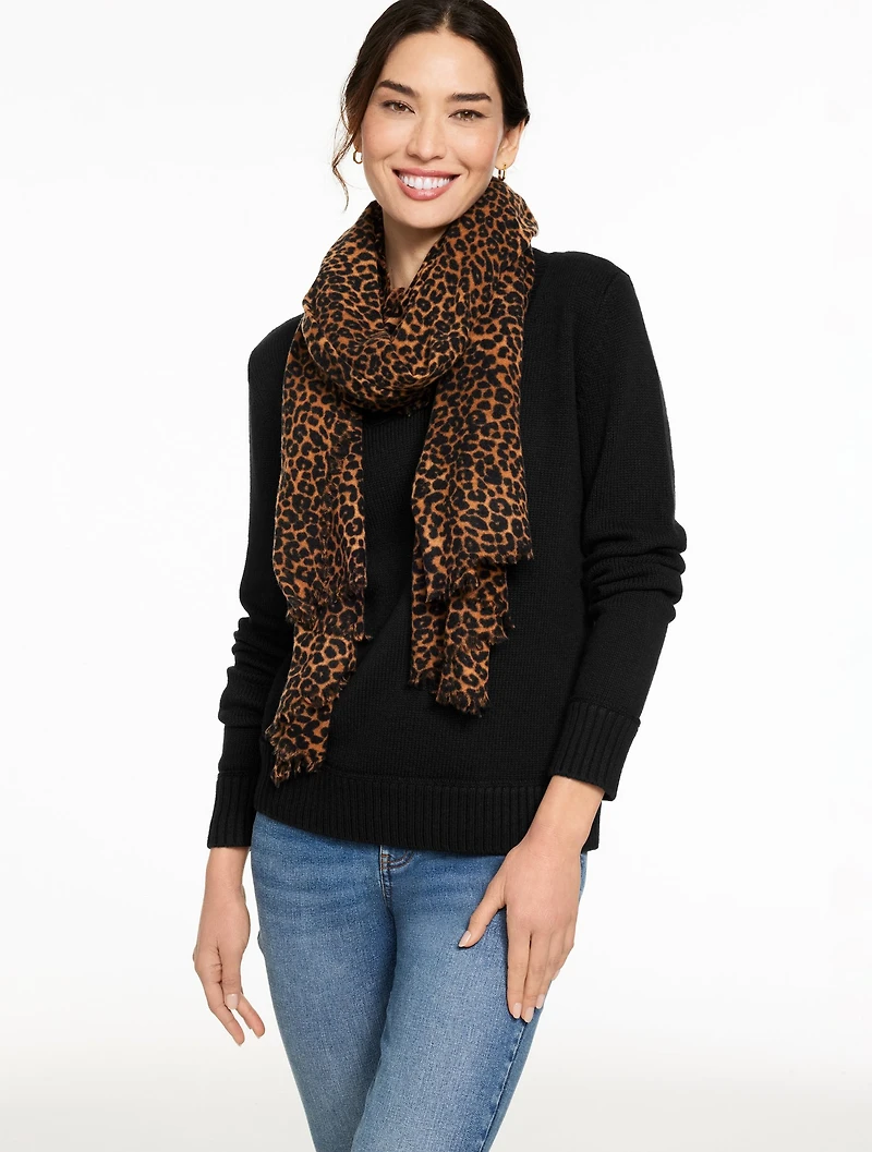 Fringe Wool Wrap - Leopard