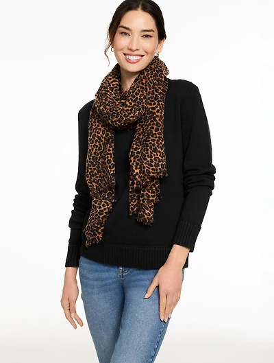 Fringe Wool Wrap - Leopard