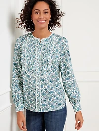 Scallop Lace Trim Top - Blooming Daffodils